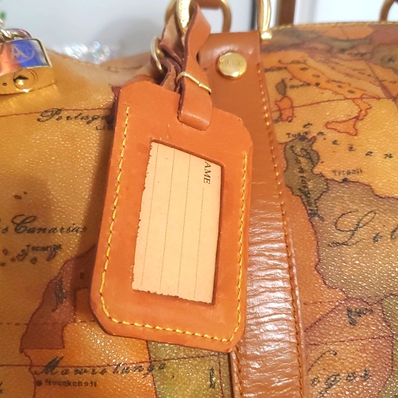 🇮🇹RAREALVIERO Martini Large Boston/speedy World Map Print Leather Duffel Bag🤎 - Picture 7 of 17